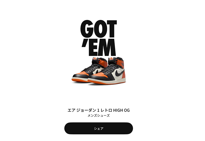 ナイキスニーカーズ抽選の当選画像